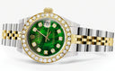 Womens Diamond Gold Rolex Watch | 1 Carat Bezel | 26Mm | Green Pearl Dial | Jubilee Band