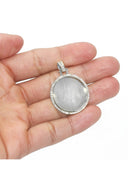 Diamond 10K/14K White Gold Large Round Picture Pendant Necklace | Appx. 0.65 Carat
