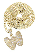 10K Yellow Gold Bubble Letter "W" CZ Necklace | Appx. 15.2 Grams