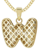 10K Yellow Gold Bubble Letter "W" CZ Necklace | Appx. 15.2 Grams