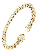 Hollow Womens Diamond Cut Miami Cuban Link Bracelet 10K Gold