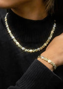 YELLOW GOLD "XO HEART" DIAMOND CUT NECKLACE & BRACELET SET FOR WOMEN  | APPX 17.3 GRAMS