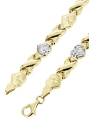 YELLOW GOLD "XO HEART" DIAMOND CUT NECKLACE & BRACELET SET FOR WOMEN  | APPX 17.3 GRAMS