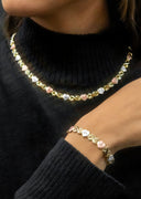 YELLOW GOLD "XO HEART" TRI-COLOR NECKLACE & BRACELET SET FOR WOMEN | APPX 17.9 GRAMS
