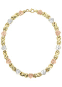 YELLOW GOLD "XO HEART" TRI-COLOR NECKLACE & BRACELET SET FOR WOMEN | APPX 17.9 GRAMS