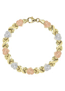 YELLOW GOLD "XO HEART" TRI-COLOR NECKLACE & BRACELET SET FOR WOMEN | APPX 17.9 GRAMS