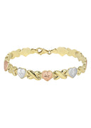 YELLOW GOLD "XO HEART" TRI-COLOR NECKLACE & BRACELET SET FOR WOMEN | APPX 17.9 GRAMS