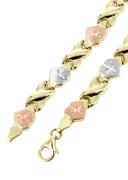 YELLOW GOLD "XO HEART" TRI-COLOR NECKLACE FOR WOMEN | APPX 12.5 GRAMS