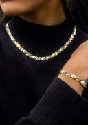 YELLOW GOLD "XO" DIAMOND CUT NECKLACE & BRACELET SET FOR WOMEN | APPX 17.3 GRAMS