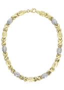 YELLOW GOLD "XO" DIAMOND CUT NECKLACE & BRACELET SET FOR WOMEN | APPX 17.3 GRAMS