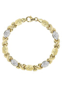 YELLOW GOLD "XO" DIAMOND CUT NECKLACE & BRACELET SET FOR WOMEN | APPX 17.3 GRAMS