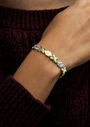 YELLOW GOLD "XO" DIAMOND CUT NECKLACE & BRACELET SET FOR WOMEN | APPX 17.3 GRAMS
