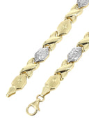 YELLOW GOLD "XO" DIAMOND CUT NECKLACE & BRACELET SET FOR WOMEN | APPX 17.3 GRAMS