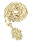 10K Yellow Gold Hamsa  Pendant & Cuban Chain | 2.02 Carats