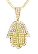 10K Yellow Gold Hamsa  Pendant & Cuban Chain | 2.02 Carats