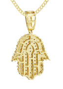 10K Yellow Gold Hamsa  Pendant & Cuban Chain | 2.02 Carats