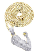 10K Yellow Gold Muscle Arm Pendant & Cuban Chain | 0.97 Carats