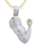 10K Yellow Gold Muscle Arm Pendant & Cuban Chain | 0.97 Carats