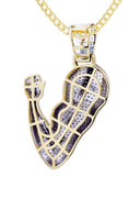 10K Yellow Gold Muscle Arm Pendant & Cuban Chain | 0.97 Carats