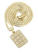 10K Yellow Gold Dog Tag Pendant & Cuban Chain | 3.06 Carats