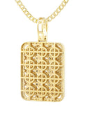10K Yellow Gold Dog Tag Pendant & Cuban Chain | 3.06 Carats
