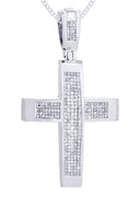 14 White Gold Cross Diamond Pendant & Cuban Chain | 10 Carats