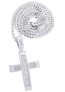 14 White Gold Cross Diamond Pendant & Cuban Chain | 10 Carats