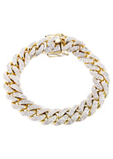 Mens Iced Out Diamond Miami Cuban Link Bracelet 14K Yellow Gold