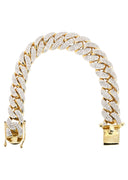 Womens Iced Out Diamond Miami Cuban Link Bracelet 14K Yellow Gold