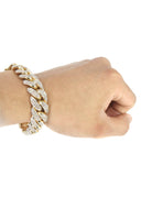 Womens Iced Out Diamond Miami Cuban Link Bracelet 10K Yellow Gold