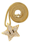 Gold Plated Franco Link Chain & Iced Out Star Pendant | Appx. 7 Grams