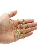 Gold Plated Rope Chain & Jesus Head Pendant | Appx. 26.7 Grams