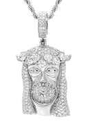 White Gold Plated Rope Chain & Jesus Head Pendant | Appx. 26.7 Grams