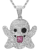 White Gold Plated Cuban Link Chain & Ghost Emoji Pendant | Appx. 18.4 Grams