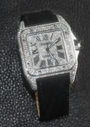 Diamond Cartier Santos 100 | Diamond Roman Dial | Diamond Case | Stainless Steel