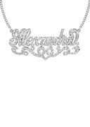14K White Gold Ladies Full Diamond Name Plate Necklace