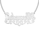 14K White Gold Ladies Full Diamond Name Plate Necklace
