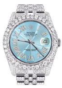Iced Out Rolex Datejust 36 MM | Stainless Steel | 16.5 Carats of Diamonds | Sky Blue Roman Diamond Dial | Jubilee Band | Model 116200