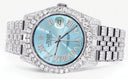 Iced Out Rolex Datejust 36 MM | Stainless Steel | 16.5 Carats of Diamonds | Sky Blue Roman Diamond Dial | Jubilee Band | Model 116200