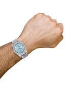Iced Out Rolex Datejust 36 MM | Stainless Steel | 16.5 Carats of Diamonds | Sky Blue Roman Diamond Dial | Jubilee Band | Model 116200