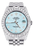 Iced Out Rolex Datejust 36 MM | Stainless Steel | 16.5 Carats of Diamonds | Light Blue Diamond Dial | Jubilee Band | Model 116200