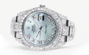 Diamond Iced Out Rolex Datejust 41 | 25 Carats Of Diamonds | Custom Teal Roman Diamond Dial | Two Row | Oyster Band