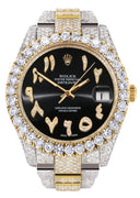 Diamond Iced Out Rolex Datejust 41 | 25 Carats Of Diamonds | Custom Black Arabic Numeral Diamond Dial | Two Tone | Oyster Band