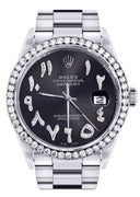 Diamond Mens Rolex Datejust Watch 16200 | 36 MM | Custom Arabic Diamond Dial | Oyster Band | Diamond Bezel