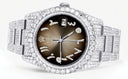 Iced Out Rolex Datejust 36 MM | Stainless Steel | 10 Carats of Diamonds | Brown Arabic Diamond Dial | Oyster Band