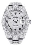 Womens Diamond Iced Out Rolex Datejust 41 | 25 Carats Of Diamonds | Custom Arabic Diamond Dial | Two Row | Oyster Band