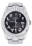 Iced Out Rolex Datejust 36 MM | Stainless Steel | 16.5 Carats of Diamonds | Graphite Arabic Diamond Dial | Oyster Band | Model 116200