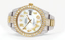 Womens Diamond Iced Out Rolex Datejust 41 | 25 Carats Of Diamonds | Custom Mother of Pearl Arabic Numeral Diamond Dial | Two Tone | Two Row | Oyster Band