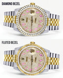 Diamond Gold Rolex Watch For Men 16233 | 36Mm | Custom Pink Arabic Full Diamond Dial | Jubilee Band