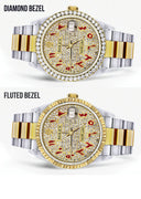 Diamond Gold Rolex Watch For Men 16233 | 36Mm | Custom Red Arabic Full Diamond Dial | Oyster Band